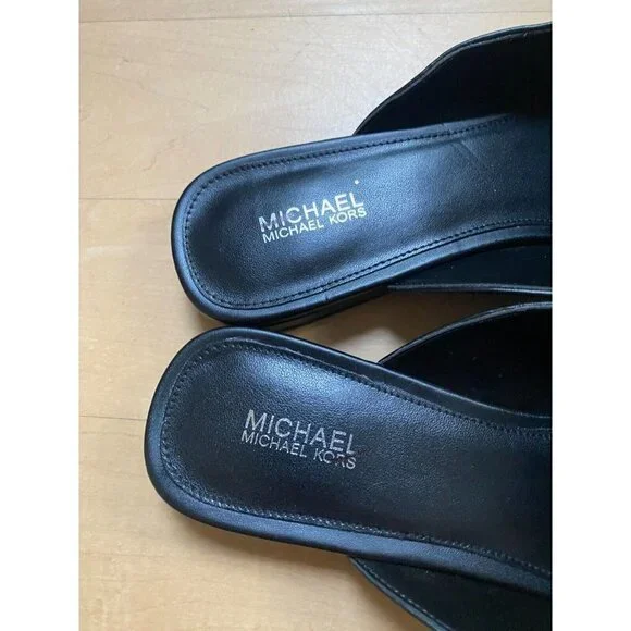 MICHAEL Michael Kors BNWT "Ashley" black logo plate mules women NEW - Picture 4 of 10